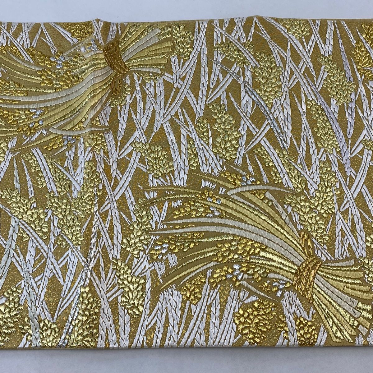 袋帯 美品 逸品 落款 羽田登喜男監修 豊穂瑞鳥文 鳥 稲穂 金銀糸 金色 
