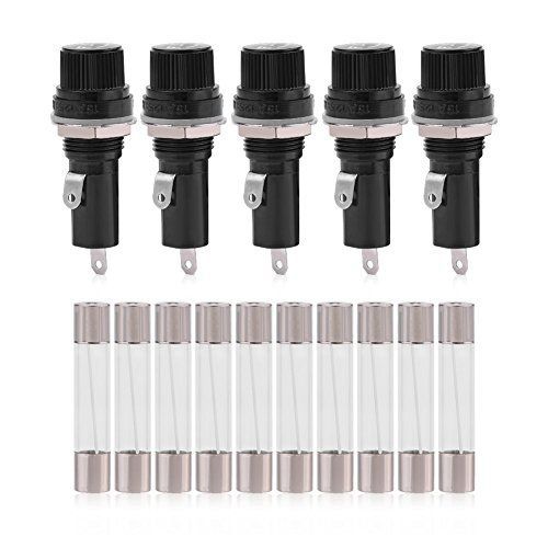 VGEBY 6x30mm ?ヒューズホルダー パネルマウント プラスチック 金属 AC 125V 15A/250V 10A ５個セット 10個ガラス管付き ブラック