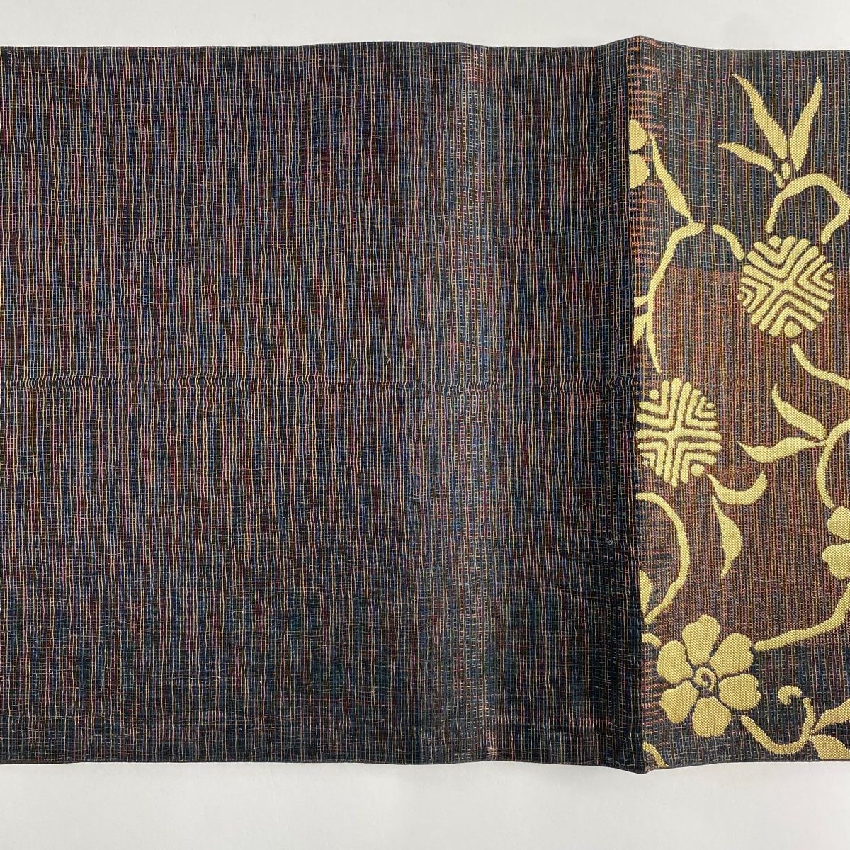 袋帯 美品 名品 やまと 笹蔓 変わり市松 金通し 焦茶色 六通