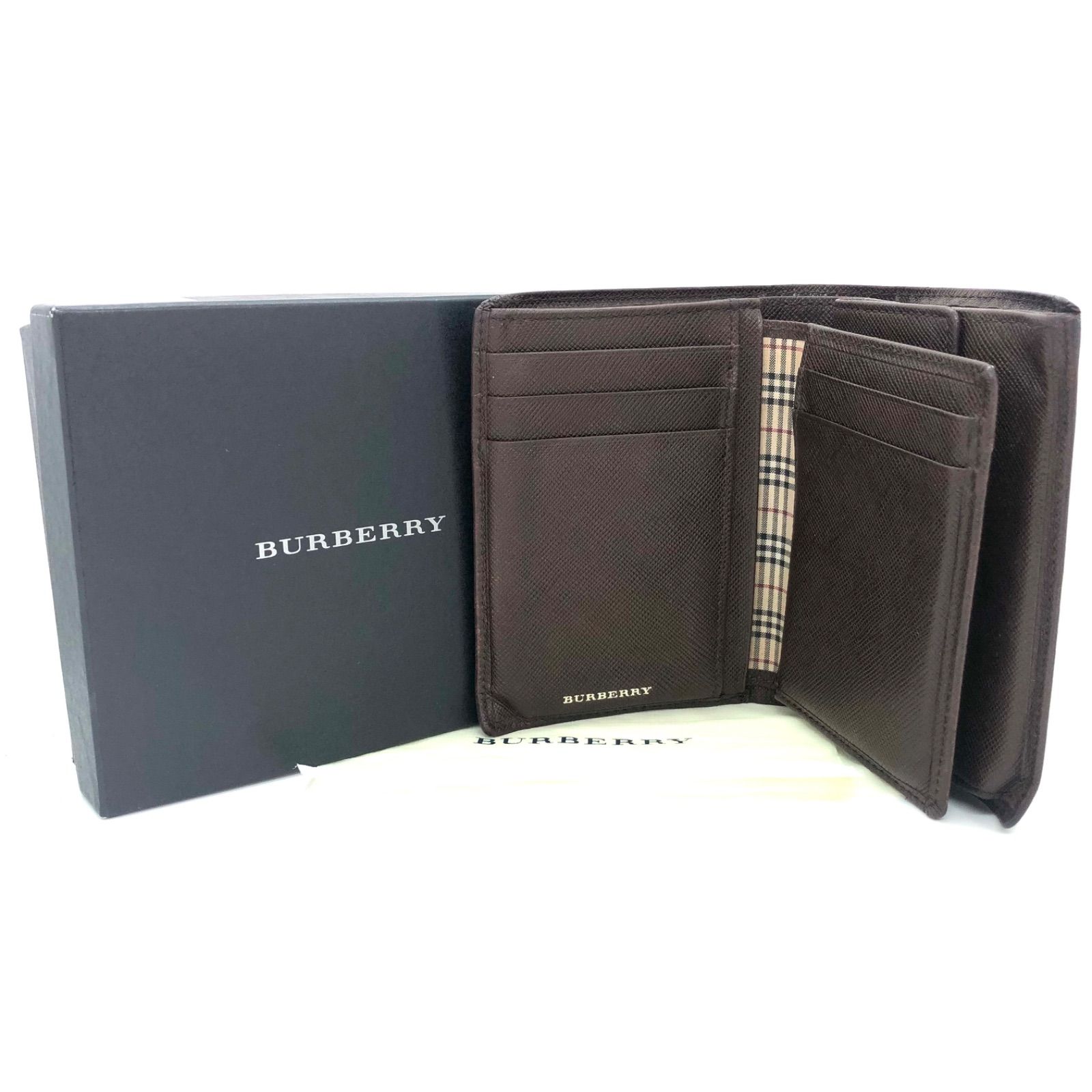 超歓迎された □良品□BURBERRY バーバリー 本革 レザー 多機能二つ折り財布 小物