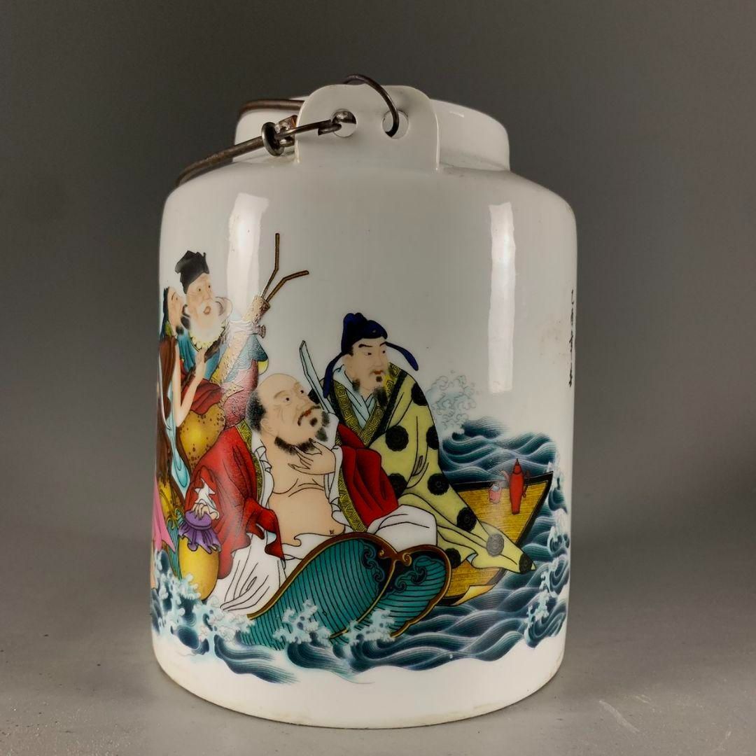 磁器 八仙過海南瓜蓋缶 菓子缶 陶磁器 現代工芸品 美術品 装飾品 置物 青花喜字缶 景徳鎮 陶磁器 装飾品 現代工芸品 美術品 置物