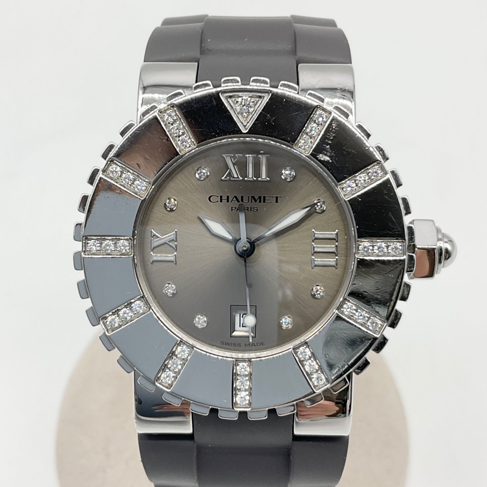 CHAUMET ショーメ Class One クラスワン 腕時計 アナログ 622 ダイヤモンドベゼル デイト シルバー SS ステンレス ラバーベルト レディース クォーツ ABランク 4_43