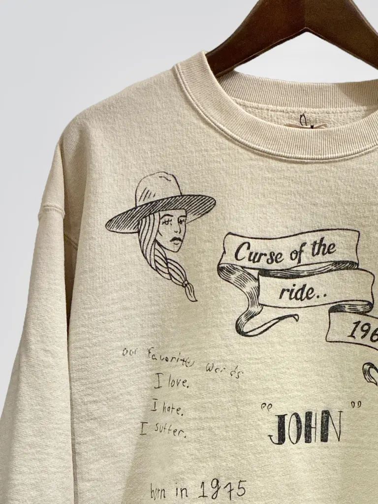 ♥品 BIG JOHN ビッグジョン | ハンドレタリングプリント クルーネックスウェットシャツ| ナチュラル | MTE013 Hand- paint style CREWNECK SWEATSHIRT Mサイズ