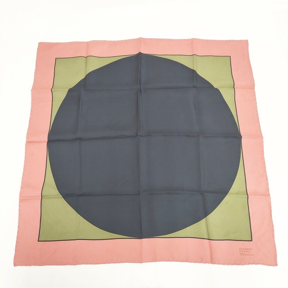 MARGARET HOWELL OUTLINE BORDER SCARF シルク 定価29700円 イタリア製 スカーフ ネイビー ピンク レディース マーガレットハウエル 5-0913G◎