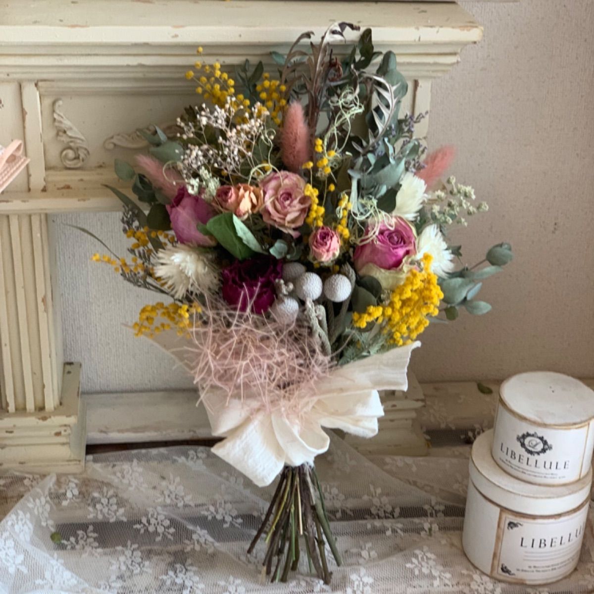 flying wreath フラワーモビール付き pink系 フライングリース