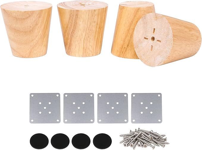 【在庫処分】4本入 6x5.5x4.7cm 家具脚 ソリッド ウッド製 円錐形 ソファー足 木製 家具パーツ ナチュラルカラー 置き換え足