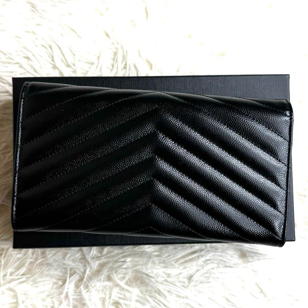 【美品】サンローラン　カサンドラ マテラッセ ラージ フラップ ウォレット　黒 サンローラン SAINT LAURENT カサンドラ マトラッセ ラージ