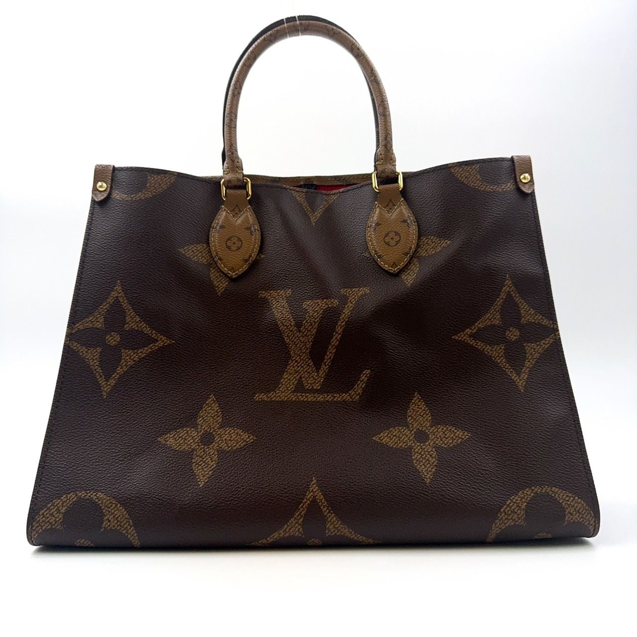LOUIS VUITTON オンザゴーMM モノグラムジャイアント モノグラムジャイアント リバース レザー×PVC ブラウン×ベージュ トートバッグ ゴールド M45321