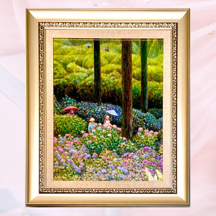 風景画/南の島の風景「ヒカゲヘゴに覆われて」アクリル画/B-2/額付き