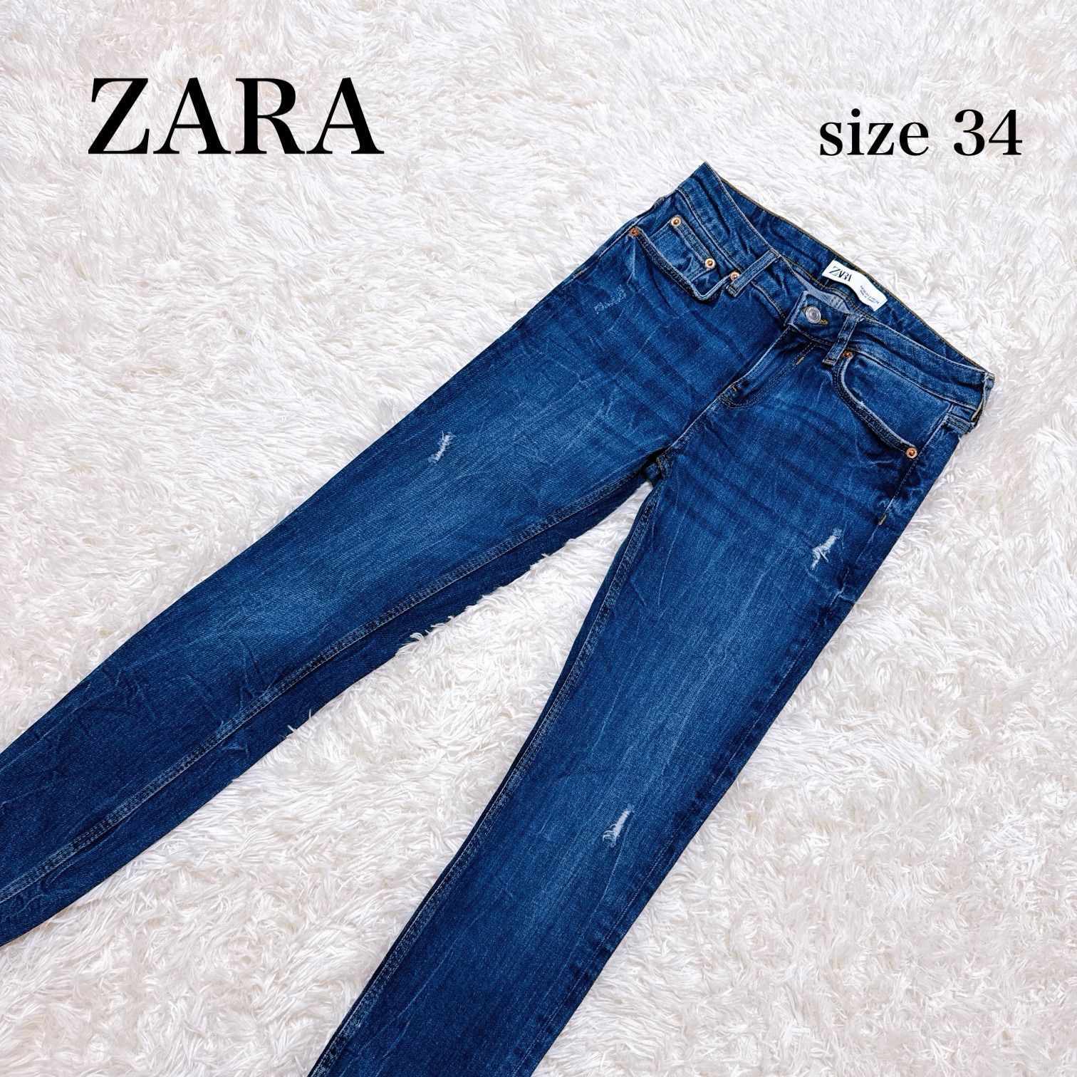 ZARA - ZARA ザラ スキニーデニム ダメージ加工 ブラック サイズ34の 