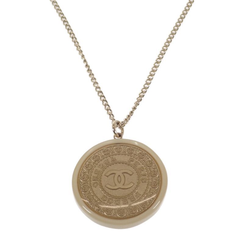 CHANEL CCコインペンダント ネックレス メタル ゴールド ベージュ 09P刻印 ユニセックス