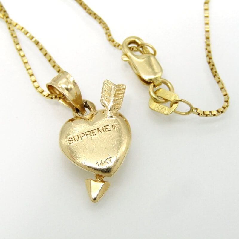 SS17 Supreme Heart And Arrow Gold Pendant + chain 14K Yellow