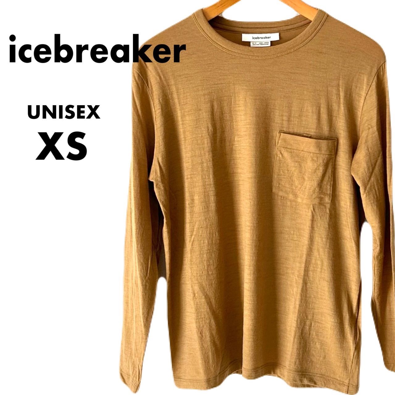 icebreaker アイスブレーカー 150Merino ロングスリーブ ポケットティー ベージュ UNISEX XS レディース ML相当 登山 アウトドア タウンユース IT62371