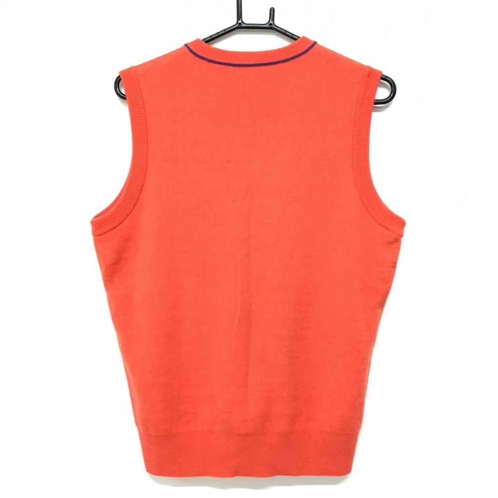 超 アンパスィ リバーシブルニットベスト レッドオレンジ系 ウール混 Vネック ワッペン メンズ M ゴルフウェア and per se