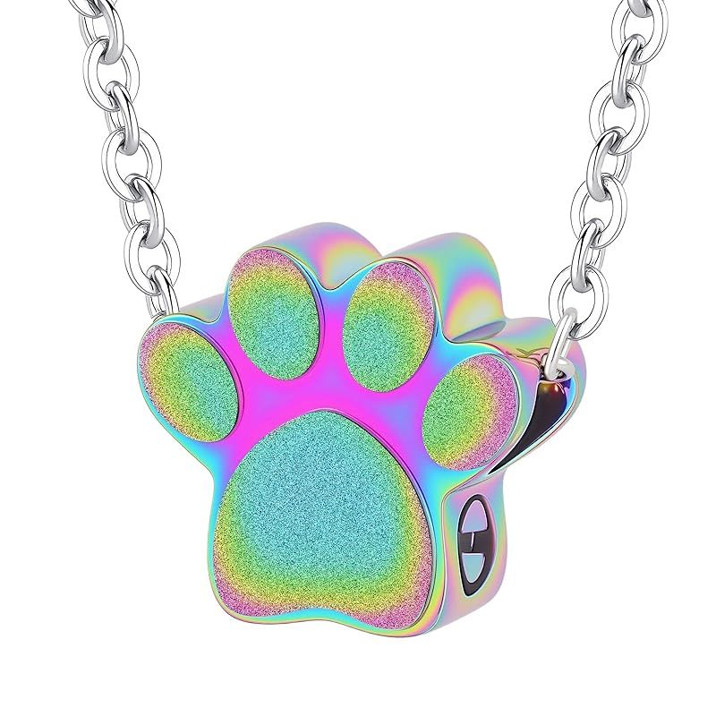 [InfuMemo] ペット火葬ジュエリー灰ペンダントペット骨壷犬/猫用ペット骨壷ペット灰ネックレス肉球プリント骨壷ネックレスミニ骨壷メモリアルアッシュジュエリー 0
