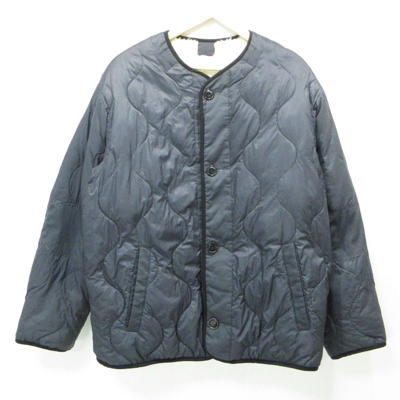 ボア×キルティング中綿ジャケット チャコールグレー×ホワイト