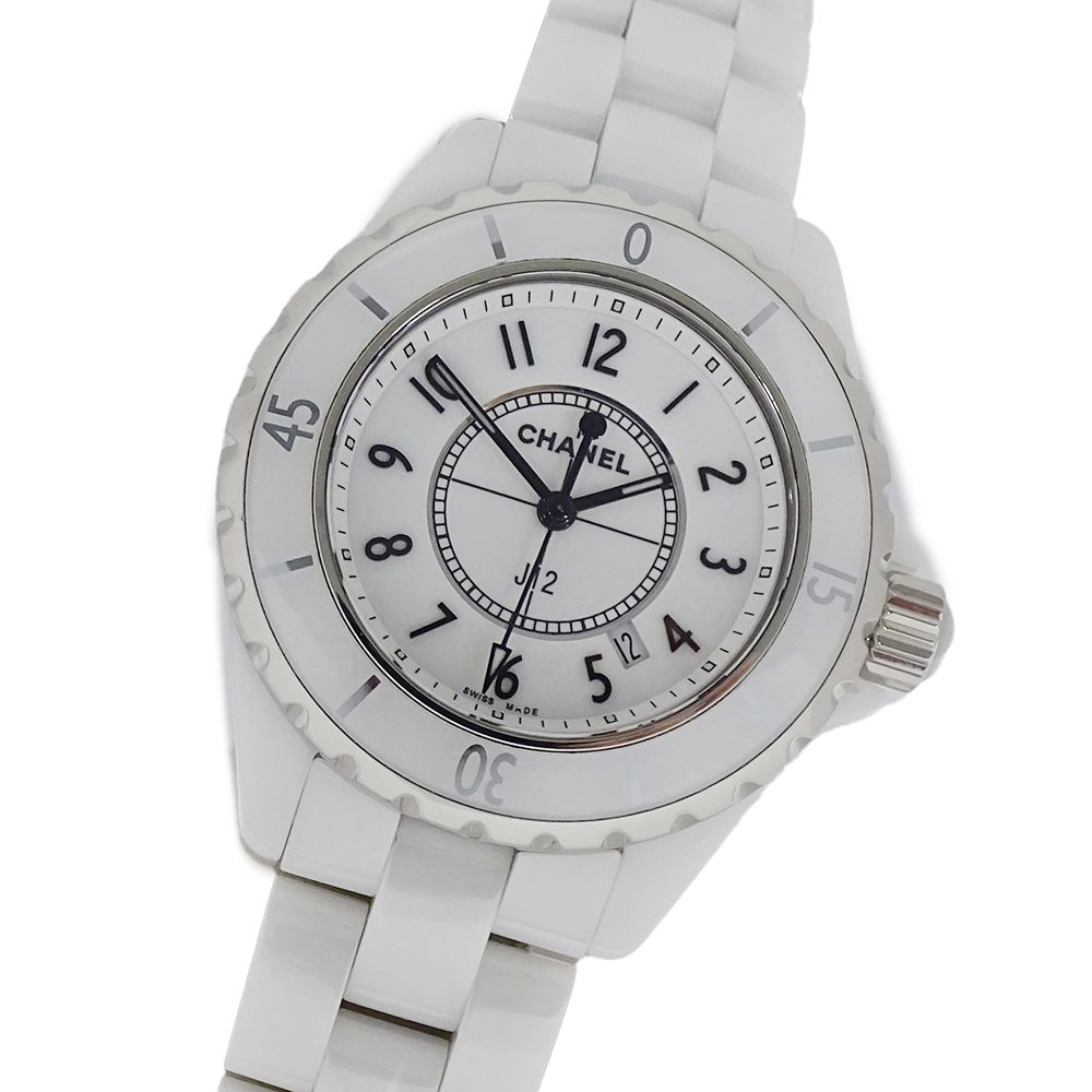 シャネル CHANEL 時計 レディース ブランド J12 デイト クオーツ QZ ステンレス SS ホワイトセラミック H0968 ホワイト 磨き済み