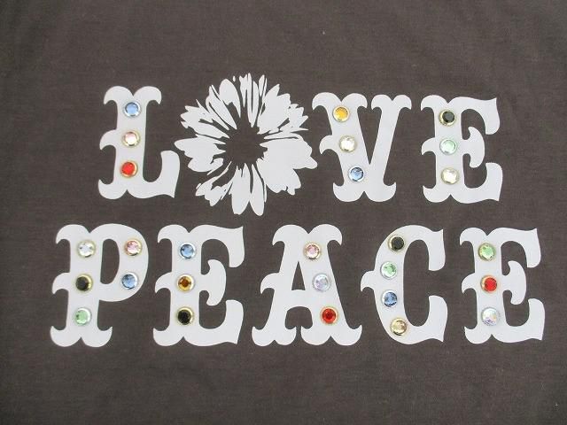 ロアーガンズ roarguns Tシャツ LOVE PEACE ラインストーン サイズ5 茶 ブラウン メンズ KIN-KAAI_COM