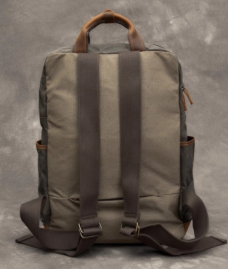ヴィンテージ風 メンズ オイルワックスキャンバス 縦型 多ポケット 手提げ＆リュックサック K