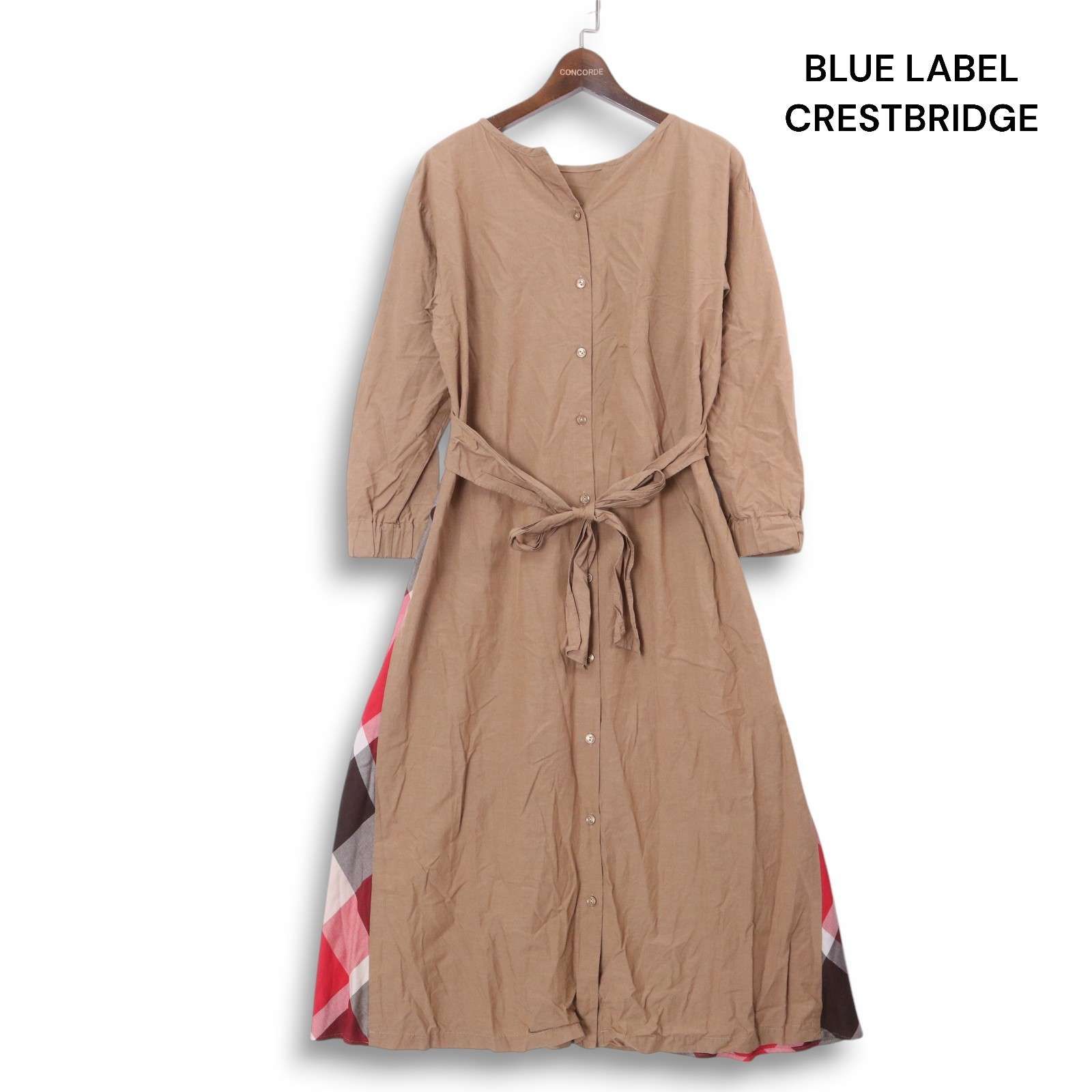 ❤️新品未使用❤️BLUELABEL CRESTBRIDGE切替ワンピース36ピンク セール】クレストブリッジチェックライトクロッシングツイル切替