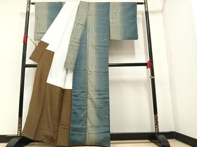 平和屋着物○伝統工芸士 七代目 吉澤与市 小紋 紬地 型染め 成り物  