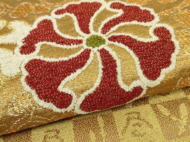 平和屋本店□極上 創業280年 誉田屋源兵衛 九寸名古屋帯 花唐草文 金  