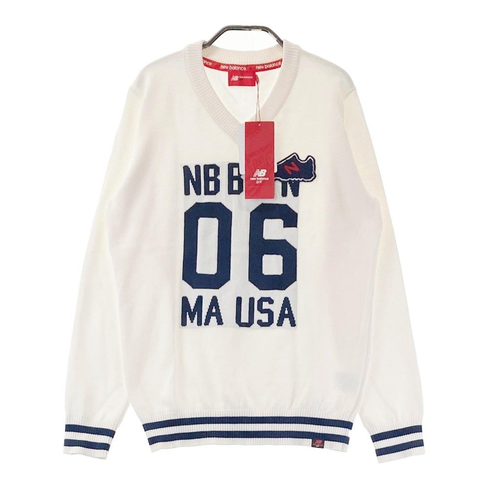 サイズ：2 NEW BALANCE GOLF ニューバランス  フロントロゴ 長袖ニットセーター  ホワイト系 [240101420997] ゴルフウェア レディース ストスト サイズ：2 NEW BALANCE GOLF ニューバランス フロントロゴ 長袖