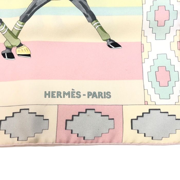 極美品　HERMÈS カレ 90 ポロの馬 楽天市場】エルメス カレ90 馬 スカーフ シルク レディース