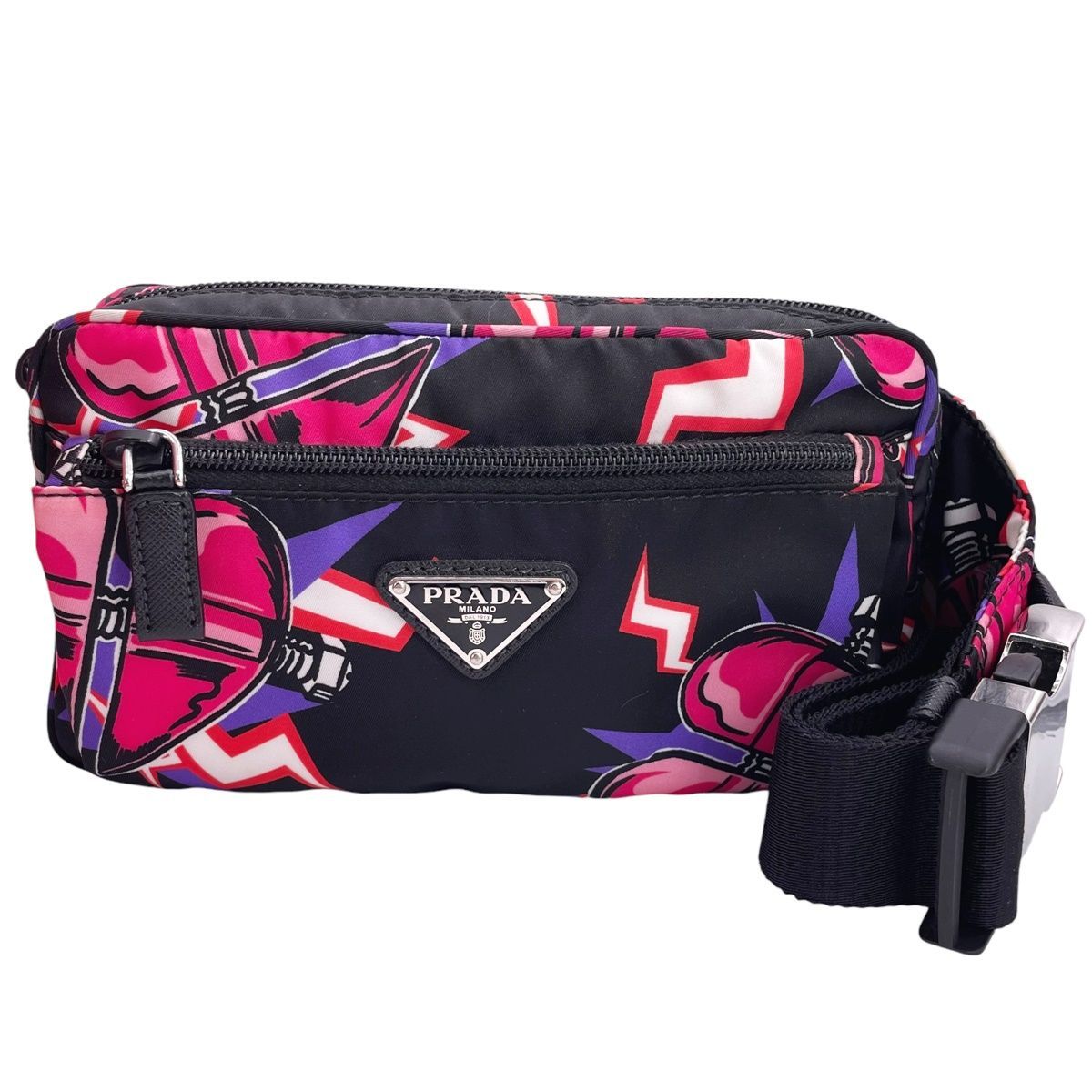 中古】 PRADA プラダ ボディバッグ ハート ピンク 2VL977 ナイロン
