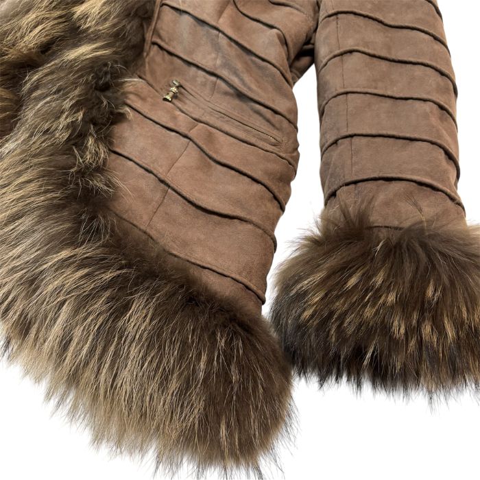 未使用・保管品】伊太利屋 毛皮 ラクーン コート ファートリム タグ