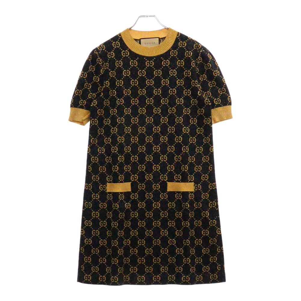 GUCCI グッチ 22AW GGジャガード 総柄半袖ニットワンピース レディース ネイビー 692707