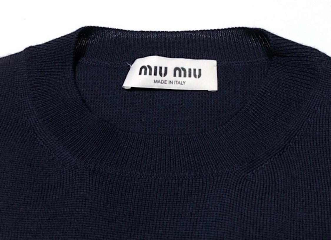 新品未使用 【24AW】MIU MIU クロップド丈 ウールセーター ロゴ 濃紺