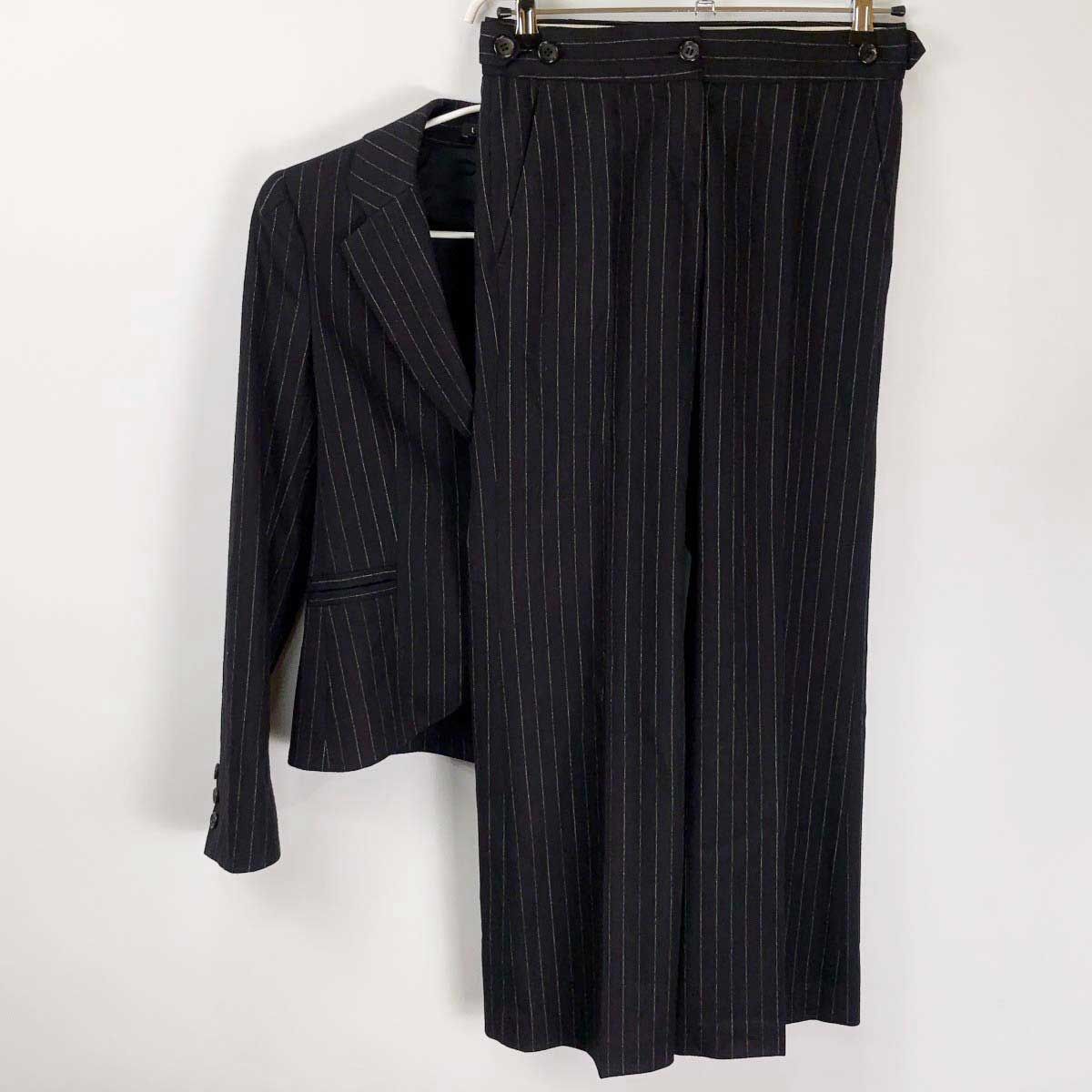 m6187【美品 現行タグ セオリー】パンツスーツ上下 ストライプ 黒 6 XL m6187【美品 現行タグ セオリー】パンツスーツ上下 ストライプ
