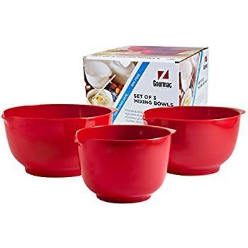 (Red) - Hutzler Melamine Mixing Bowl Set: 2 3 and 4 Litres Quarts Red