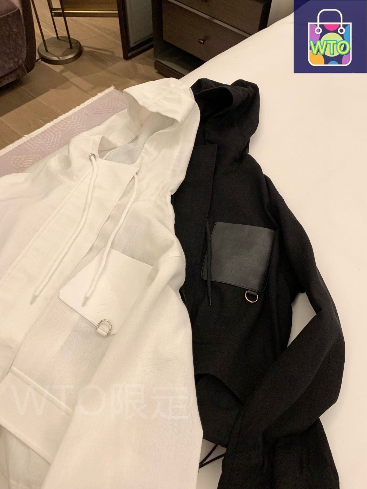 ポケット付き連帽ファスナーの綿麻混紡ジャケット