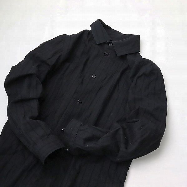 YOHJI YAMAMOTO +NOIR ヨウジヤマモトプリュスノアール バックスリットシャツ 1/ブラック コットン  透かしボーダー【2400013350761】