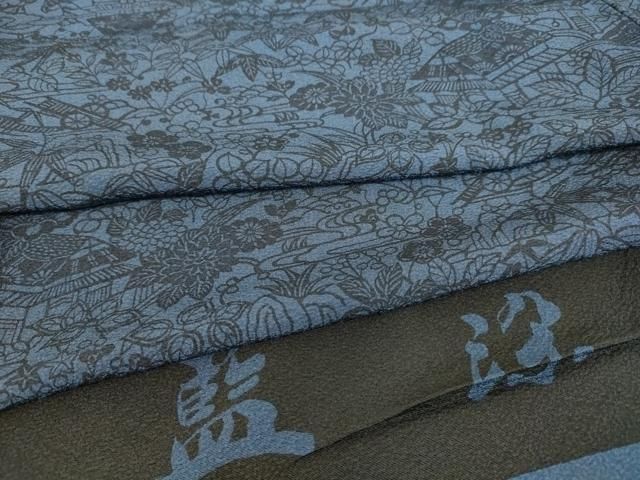 平和屋着物▽本藍　型絵染　小紋　単衣　風景花文　反端付き　正絹　逸品　DAAS0066az 平和屋着物▽本藍 型絵染 小紋 単衣 風景花文 反