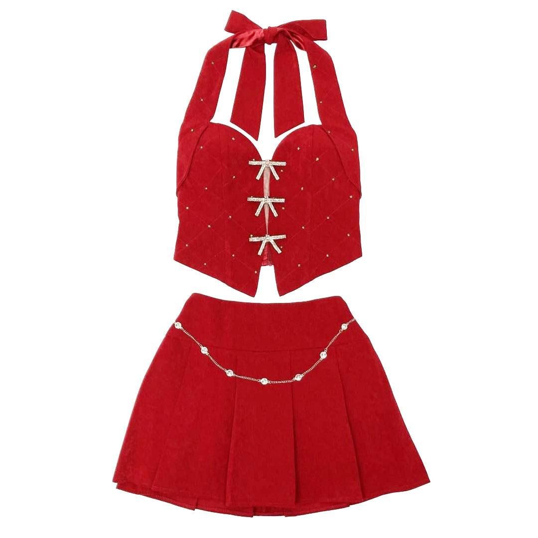 Anier ROBE. アニエルローブ リボン スエードフレアセットアップドレス Anier ROBE. / アニエルローブ】リボン スエードフレア