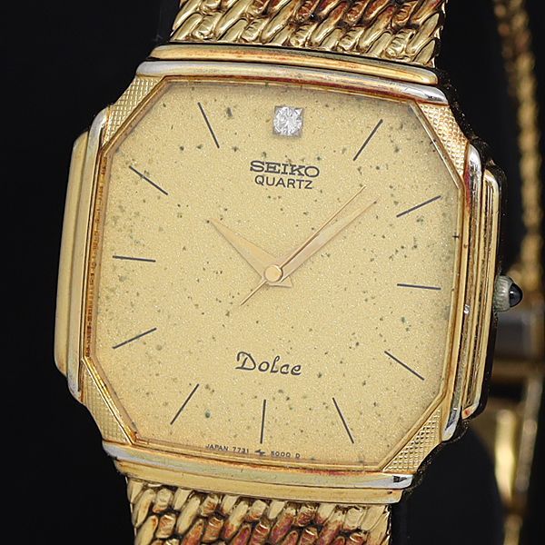 稼動 セイコー ドルチェ 7731-5000 QZ ゴールド文字盤 石付