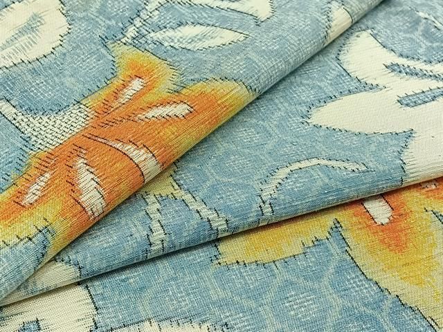 平和屋着物▽上質な紬 単衣 草花文 正絹 AABC2224jh