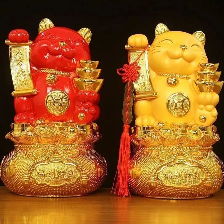 希少】陶器製 招き猫 清酒入れ 右手上げ＆左手上げ 2体セット 30cm