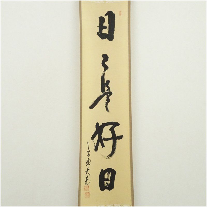 大徳寺 立花大亀筆 日々是好日 一行書 肉筆紙本掛軸 共箱 掛け軸 床の間 書 おしゃれ 絵画 表具 芸術 茶道 年中掛け インテリア 茶掛 掛物 和室 10月 3月 春秋