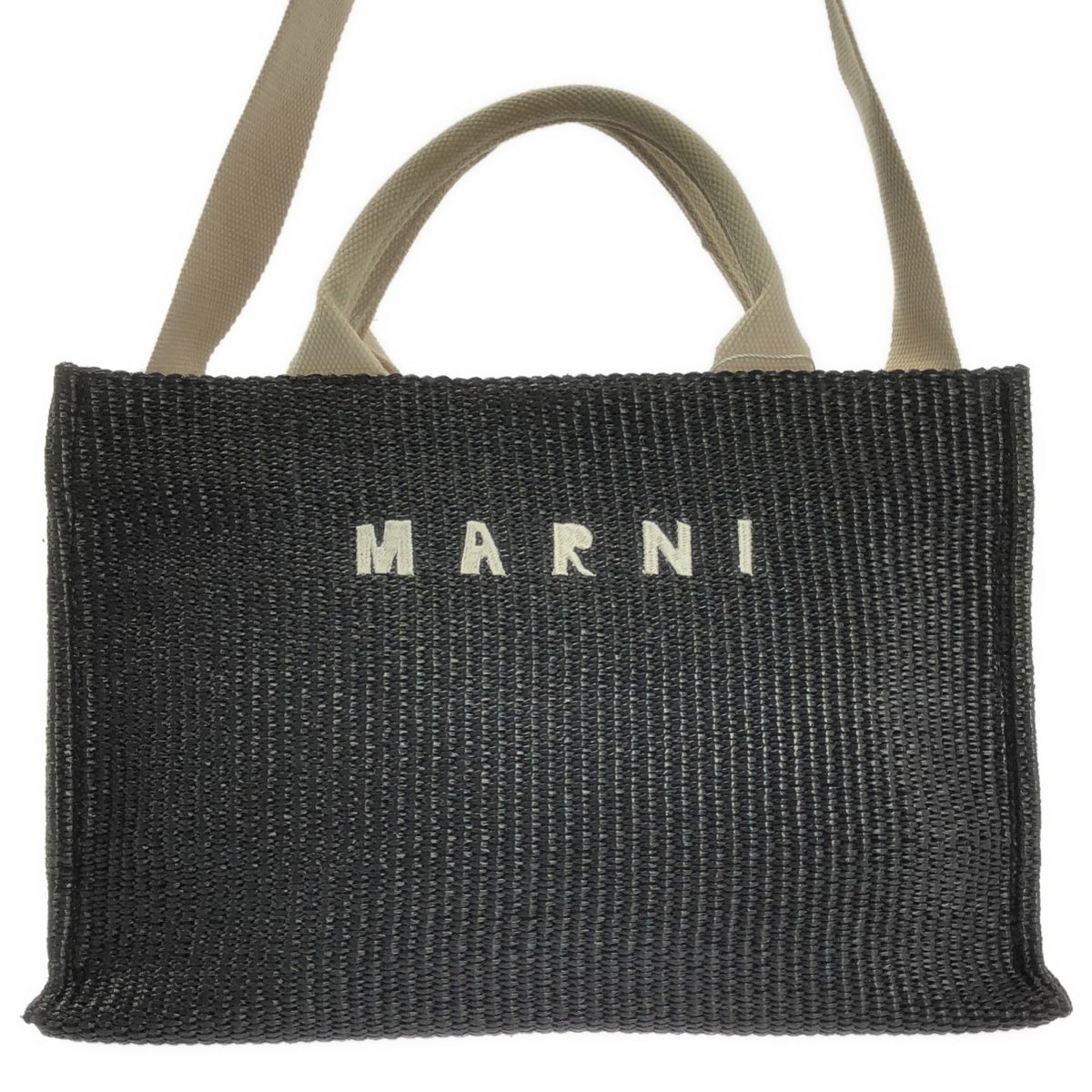 MARNI / マルニ | 2way ショルダー付き ラフィア かご ロゴ