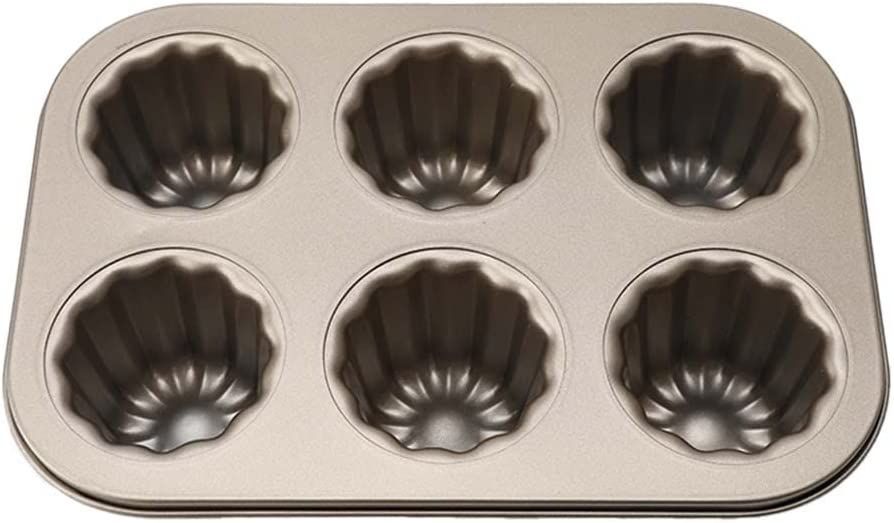 カヌレ型 マフィン型 金属カヌレ型 粘りにくいケーキ型 炭素鋼 マフィン天板 オーブン 電子レンジ 冷蔵庫 食洗機対応 (6ケ取) 