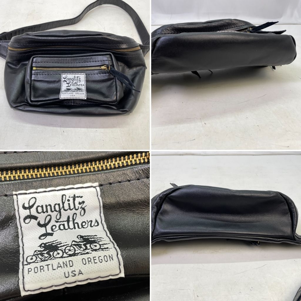 01yw0164 Langlitz Leathers (ラングリッツレザーズ) パッデッド アウトサイド ポケット ウエストポーチ  タグ、レザーベルト付き ブラック メンズ ウエストバッグ 【中古品】 - メルカリ