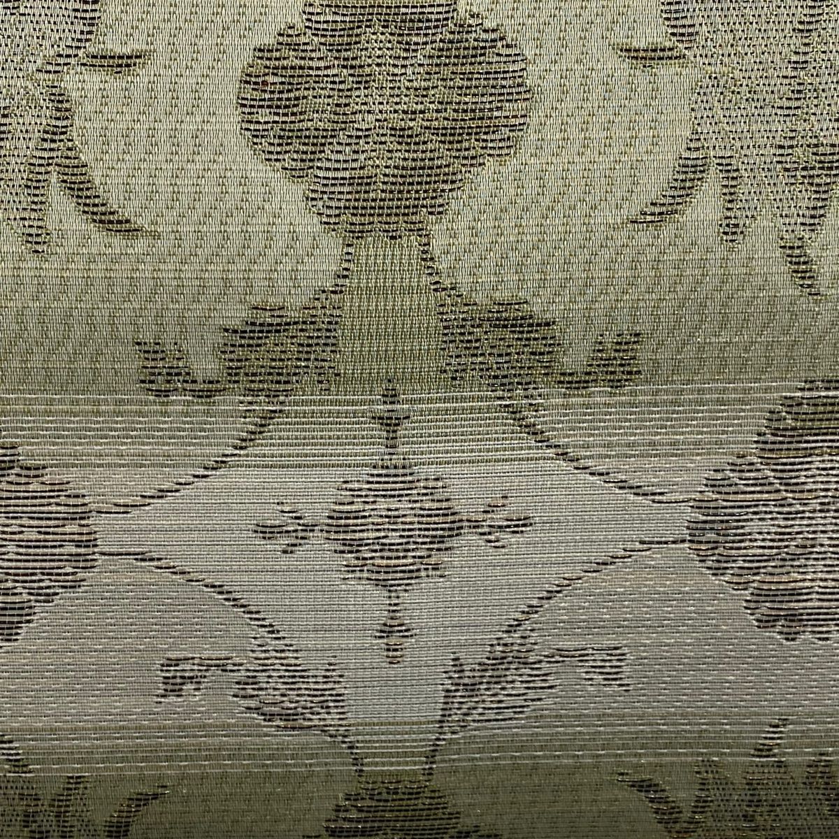 袋帯 秀品 花唐草 段縞 金糸 灰緑 六通 正絹