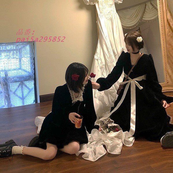 ブラックドレス リボン 大人 演奏会 ピアノ発表会 袖付き パーティードレス ワンピース 成人式 二次会 大人可愛いS 女子会 pai5a295852