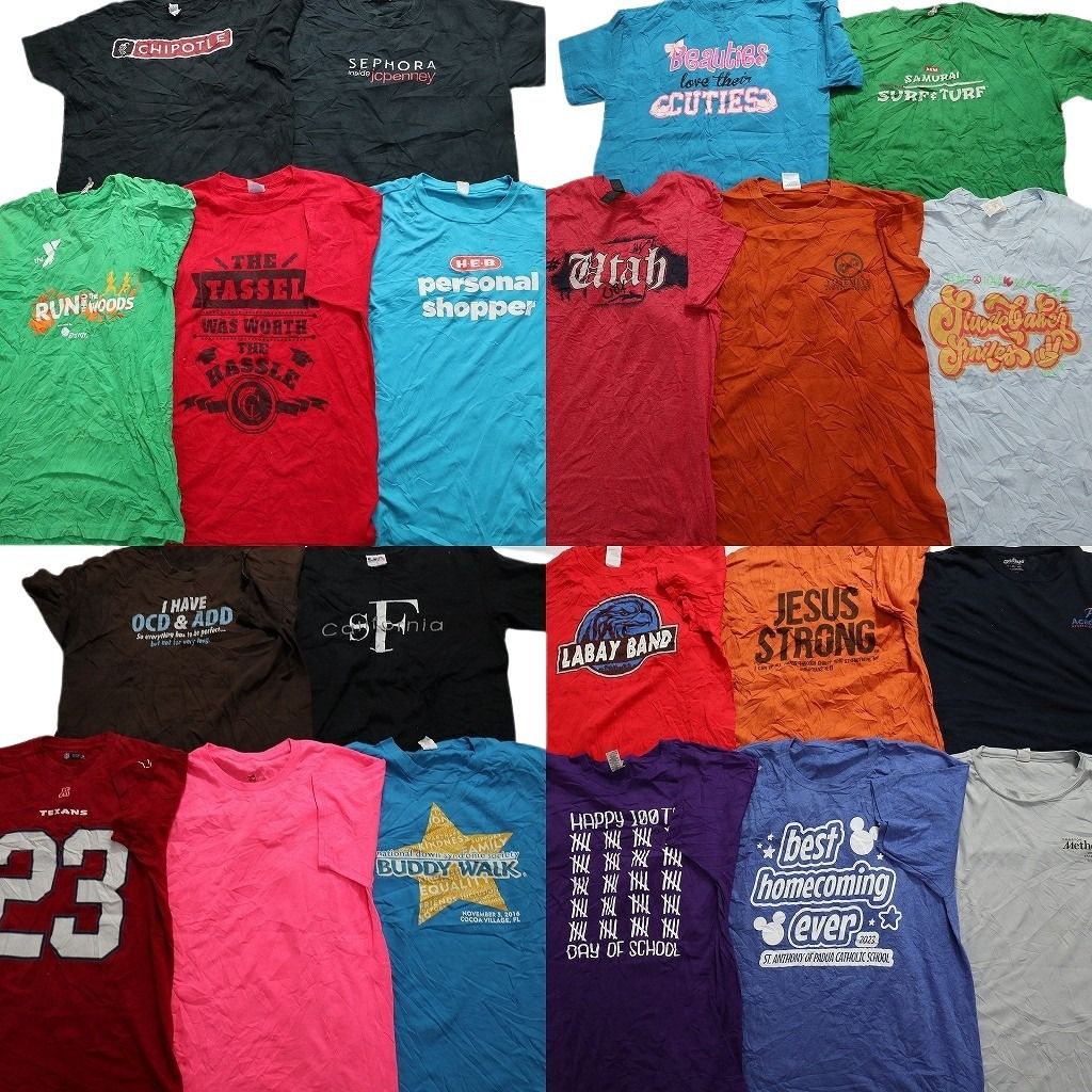古着卸 まとめ売り カラーmix プリント 半袖Tシャツ 21枚セット (メンズ M /L ) カジュアル 英字ロゴ MS9947
