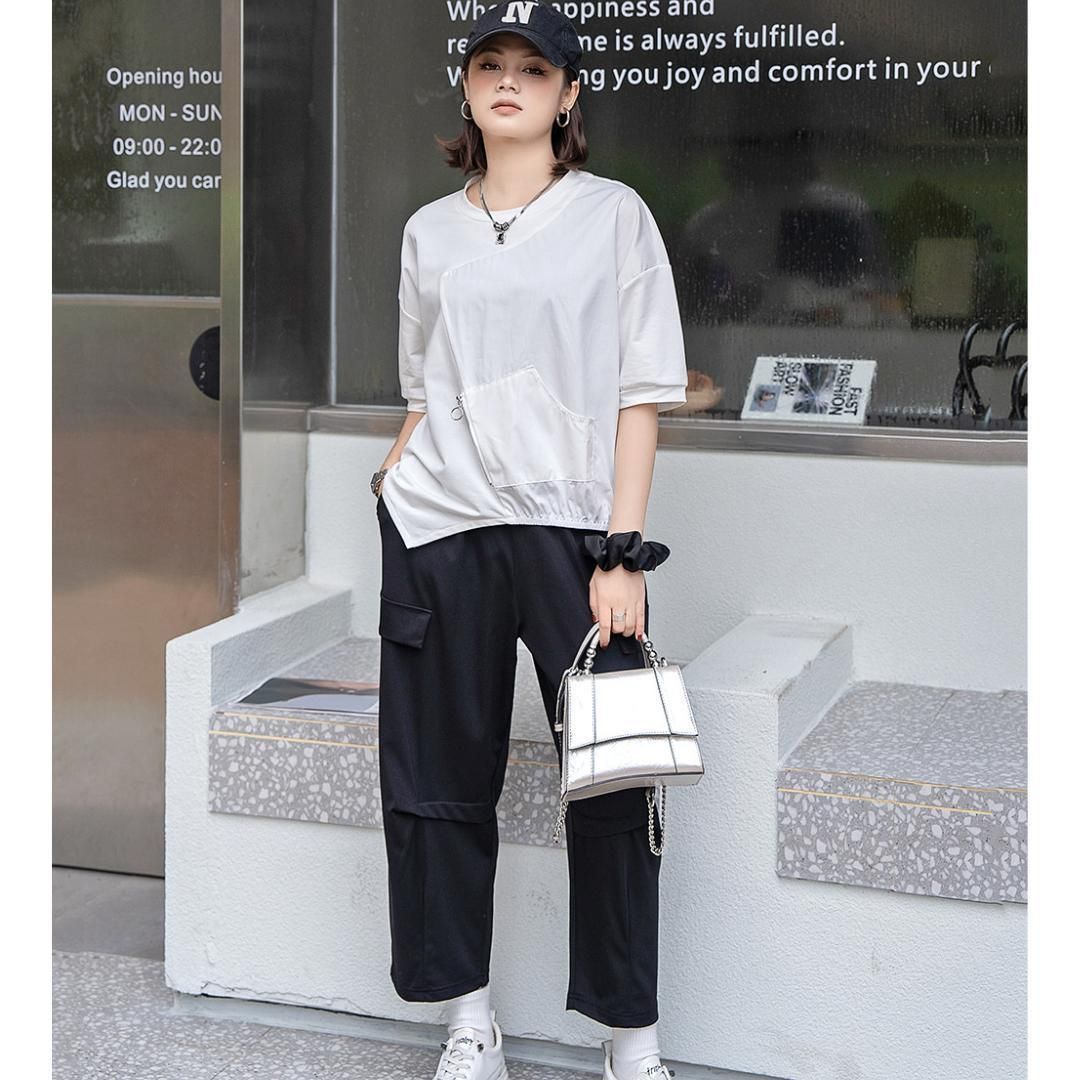 アシンメトリー変形カットソー 白 レディース 半袖Tシャツ 春夏