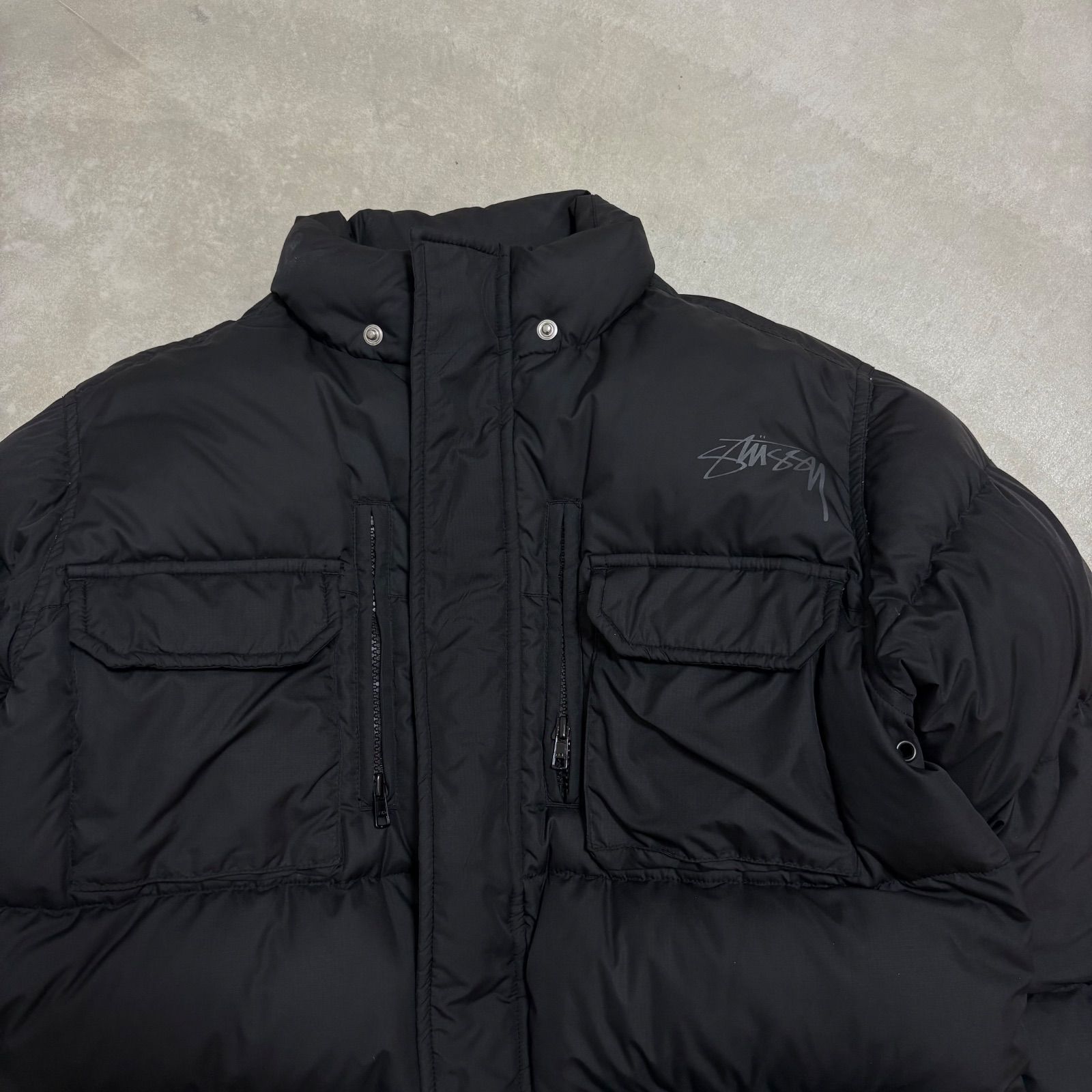 archive STUSSY ステューシー 肉厚ダウンジャケット ドローコード ロゴ y2k テック